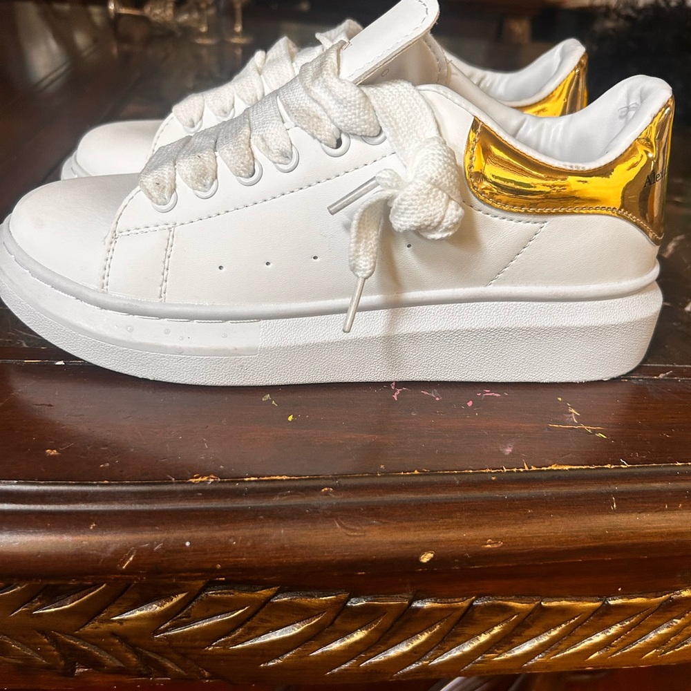 Alexander McQueen White and Gold Sneakers